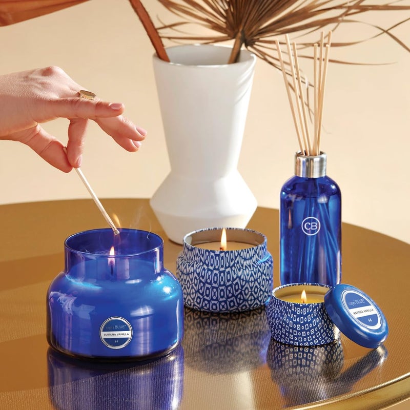 Capri Blue Havana Vanilla Reed Diffuser Set - Includes Reed Diffuser Sticks, Fragrance Oil, and Glass Bottle - Luxury Scented Room Fresheners - Cobalt Blue (8 fl oz) - Image 4